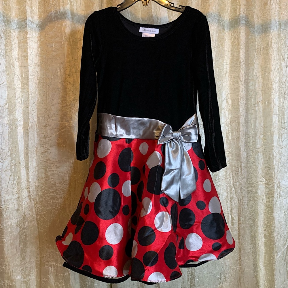 Bonnie Jean Crushed Velvet Polka Dot Dress